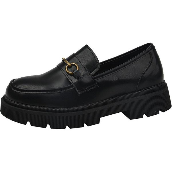 Mocasines Mujer OtoñO Suela Gruesa Estilo BritáNico Retro Zapatos De Una Sola Pieza Trabajo Negro TacóN Grueso Zapatos PequeñOs De Cuero Mary Jane Zapatos De Mujer OtoñO 40 Negro-image