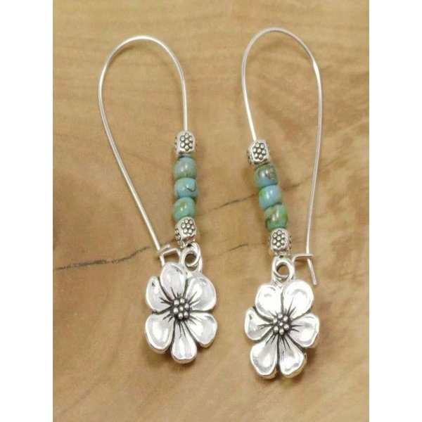 Pendientes Colgantes Florales Boho Con Cuentas, Vintage De Colores Creativos Nueva Moda Elegante JoyeríA De Fiesta Regalo One-Size Plata-image