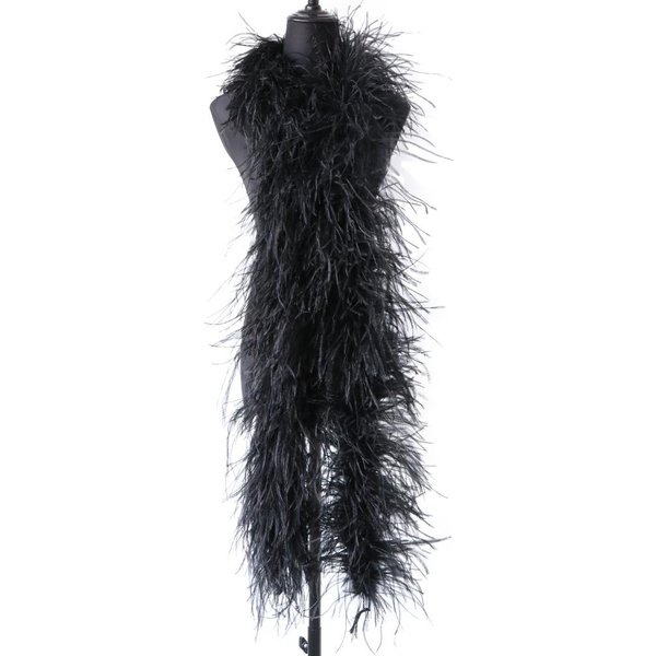Boa De Plumas De Avestruz De 6 Capas Blanco Natural Plumas Chal Boas De Avestruz Para DecoracióN Superior De Vestido De Novia Personalizado Plumas 6Ply 0.5M Negro-image