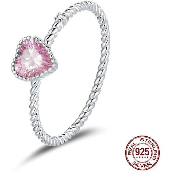 Anillo GeoméTrico De Plata Esterlina Con Forma De CorazóN Rosa Chapado En Oro Blanco S925 Pulsera De Moda Con Forma De CorazóN Y Circonita 6 White-image