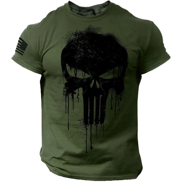 Camiseta Para Hombre 3D Estampado Militar PatrióTico Calavera Camiseta CaíDa Oversize Manga Corta Ropa Deportiva Ropa De Hombre Camisetas Superiores M-image