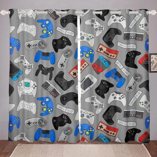 Cortinas Gamer Para Dormitorio De NiñO Tratamientos De Ventana DecoracióN Gamer Para Adolescentes Cortinas De Ventana Cortinas De Ventana 2 Piezas W50Xh130(Cm)X2Pcs&Hook-image