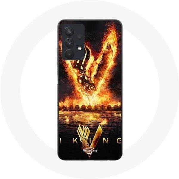 Funda Para Samsung Galaxy A32 5G - Vikingos - Temporada 6 - Logo V - Espada De Fuego - Fondo Negro Negro-image