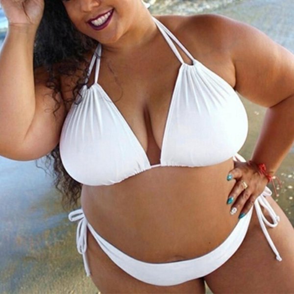 Kobiety DużY Rozmiar, Jednolity Kolor, Paski WisząCe Na Szyję Bikini, Podzielony StróJ KąPielowy, StróJ KąPielowy! Xl-image
