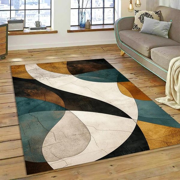 Alfombra 3D Bohemia Abstracta Arte Moderno GeometríA 27 Estilo Nueva Alfombra Para Sala De Estar Dormitorio Hogar DecoracióN De Sofá, Alfombrilla Antideslizante Para Piso 120*160Cm-image