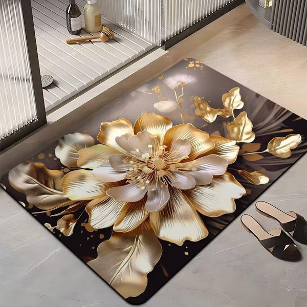 Nowe Kwiaty RośLinne łAzienka ChłOnna Mata Toaletowa Domowa AntypośLizgowa Mata Drzwi Toalety SzybkoschnąCa Mata 40×60Cm (2.5Mm)-image