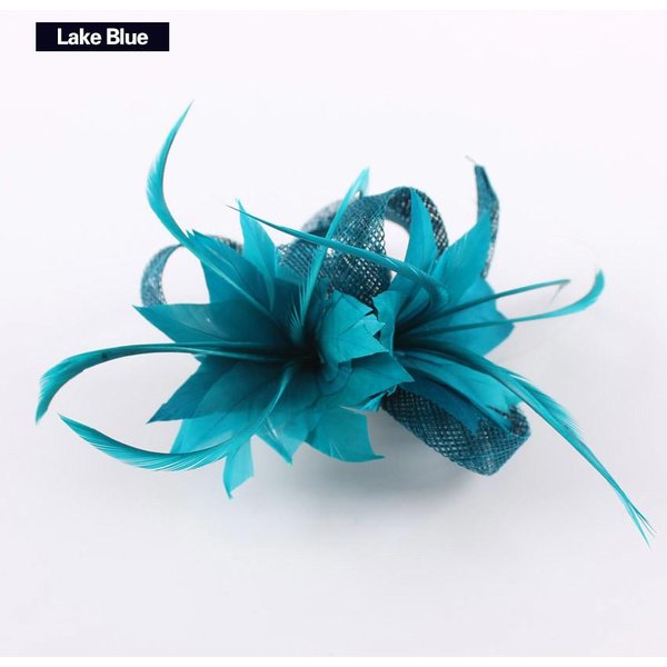 Kobiety Chic Fascinator Kapelusz Broszka Koktajlowa śLubna Chluba KośCielne Nakrycia GłOwy Party Akcesoria Do WłOsóW Z PióR Sinamay Fascynatory Blue-image