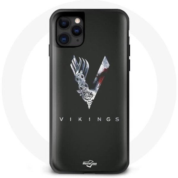 Funda Para Iphone 12 Pro Max Vikingos Serie Temporada 6 Logo V Espada Gris Fondo Negro-image