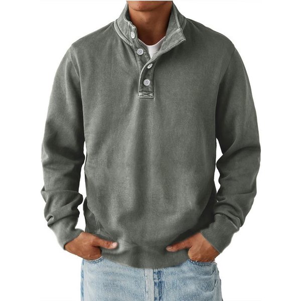MęSka BawełNiana Bluza Henley Z DłUgim RęKawem, Casualowa, Z ZapięCiem Na Guziki, Ze StóJką, WkłAdana Xxxl Gray-image