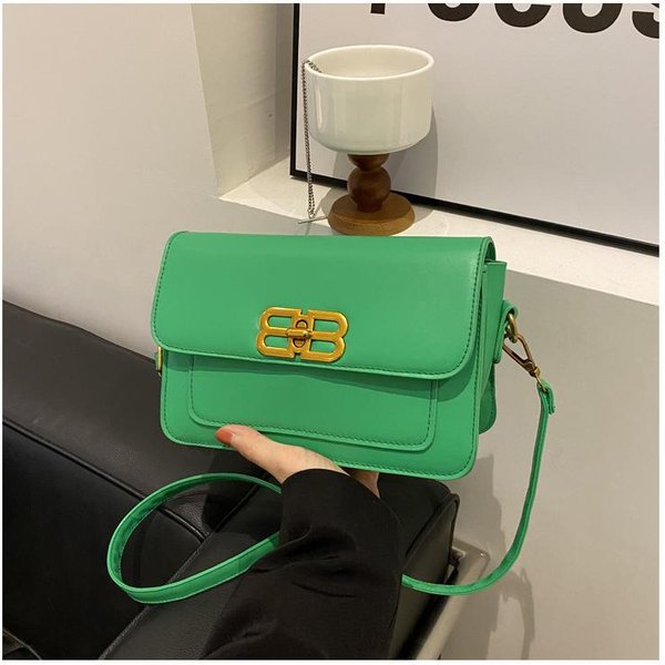 Bolso Cuadrado PequeñO De Moda Bolso Bandolera De Cuero Genuino De Moda Nuevo Bolso Retro De Alta Gama VersáTil Para Mujer Green-image