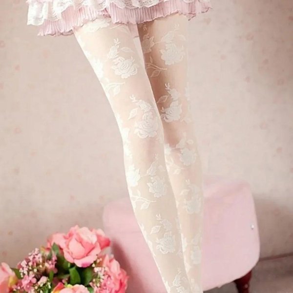 Medias Sexy De Rosas Para Mujer Collant Femme Medias Finas Transparentes Pantyhose Caladas Medias Tatuaje Collant Femme Medias FantasíA Medias One Size White-image