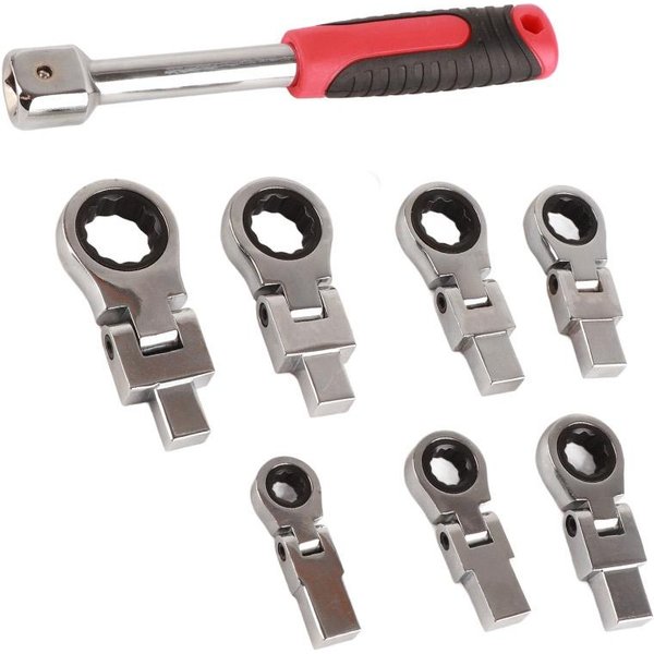 Juego De Herramientas 8 Piezas Llave De Carraca Cabeza Flexible 180 Grados Acero Cromo Vanadio Para Mantenimiento-image