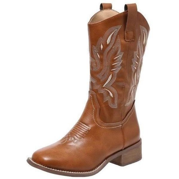 Edycja Ze SkóRy BydlęCej~ 2025 Nowe Kowbojskie Buty Westernowe Haftowane Buty Rycerskie Buty Martin Buty Chelsea Buty Dzieci 38 Ciemny Kolor BrąZowy-image