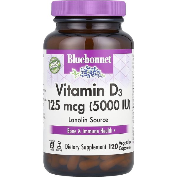 Bluebonnet Nutrition, Vitamina D3, 125Mcg (5.000 Ui), 120 CáPsulas Vegetales-image