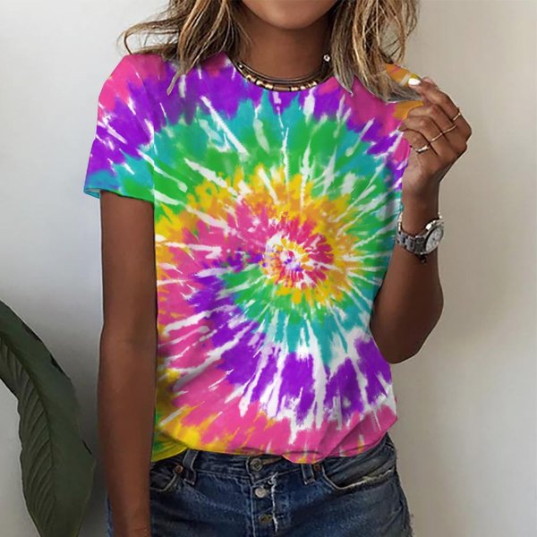 Blusas De Mujer Con Degradado, Manga Corta, Estampado Floral 3D, Cuello Redondo, Camisetas Casuales Y2K, Camisetas Con Personalidad, Ropa Femenina Para Mujer 6XL-image