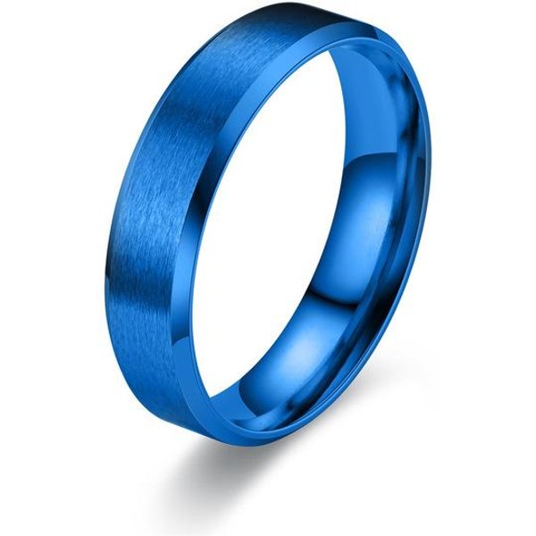 Anillos Simples De 6Mm Para Hombre, Anillos De Acero Inoxidable De Titanio Para Hombres Y Mujeres, Anillo De Compromiso De Boda Cepillado Mate, Regalo De JoyeríA Unisex 8 Blue-image