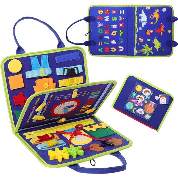 Juguetes Montessori De Tablero De Actividades Para NiñOs PequeñOs, Libro De Actividades Sensoriales Para Preescolar, EducacióN Temprana, Aprendizaje De Habilidades Motoras Finas, Juguetes Para NiñOs Azul Oscuro-image