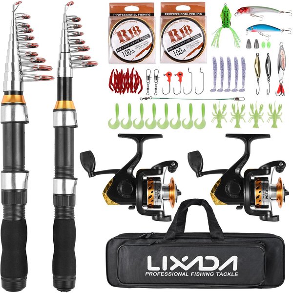 Lixada Juego De CañA De Pescar Y Carrete Combinado Con Gota De Agua(Kit Completo, 1,9 M, 2,3 M) Aparejos De Pesca Profesionales Negro-image