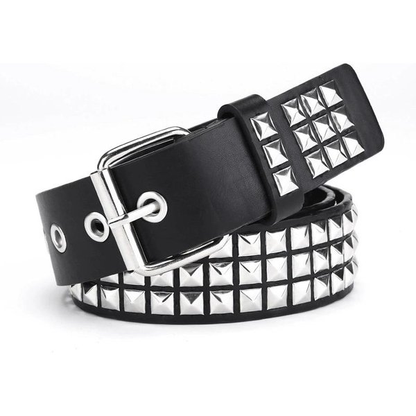 2025 Nowy Kwadratowy Pasek Z Nitami Koralikowymi Metalowy Pasek Piramidowy MęSki I Damski Pasek Punk Hardware Jeans Belt Designer Belt Paski Damskie 110Cm Czarny-image
