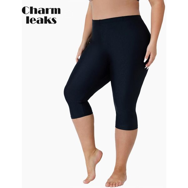 Charmleaks Plus Size Spodnie KąPielowe Dla Kobiet Z Wysokim Stanem Capri KąPielowe Szorty Legginsy Do PłYwania 3X-image