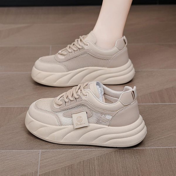 Zapatos De Mujer Para Verano Nuevos De Malla Transpirables Moda Casual Zapatos Suela Gruesa CañA Alta Y Baja Ligeros Zapatos Deportivos 40 Gray-image