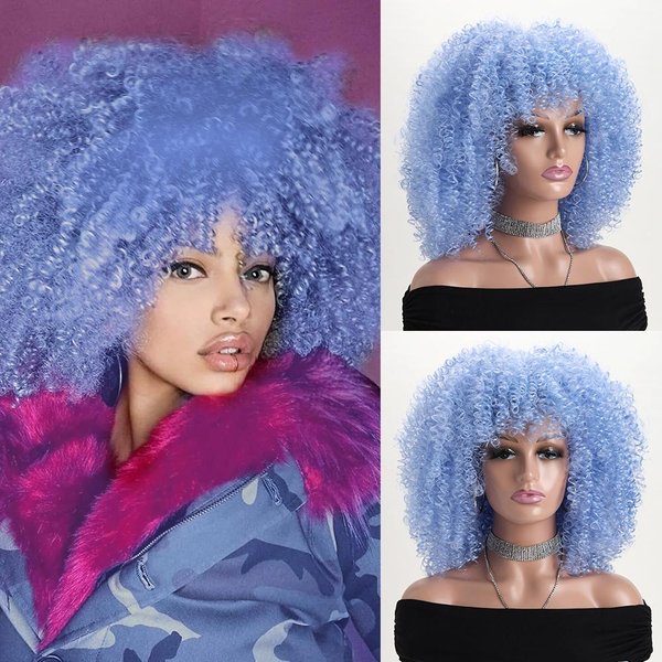 16-Calowe Peruki Afro KręCone Z Grzywką, MięKkie, Puszyste, Z WłóKna Syntetycznego, Bez Koronki, Do Na Imprezę, Cosplay, Codzienne UżYtkowanie 16Inches White-image