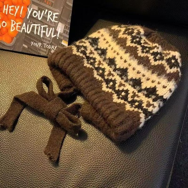 Gorro De Punto Estilo Fair Isle Para Mujer En OtoñO E Invierno Retro PasamontañAs Gorro Bolso ProteccióN CáLida Para Orejas Gorro De Lana-image
