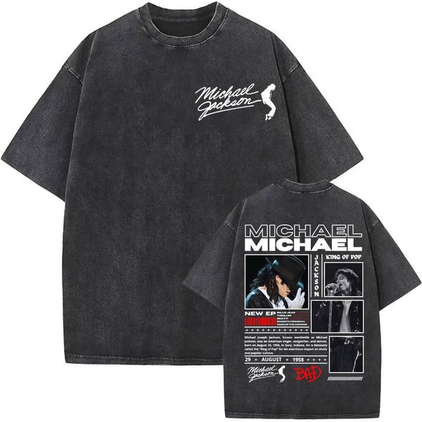 Rey Del Pop Michael Jackson Era Bad Camisetas Lavadas vintage Para Hombres Y Mujeres Moda Camisetas CláSicas Casuales Tops De Verano Camiseta De AlgodóN XL-image