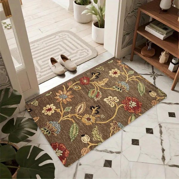 Fioletowo-PomarańCzowy Vintage Mandala Kwiatowy Wycieraczka AntypośLizgowa Odporna Na ŚCieranie Dywanik WejśCiowy Styl Boho Drzwi WejśCiowe Mata Domowa 40X60Cm-Felt-image