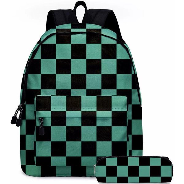 Mochila Estuche Para LáPices Demon Slayer Anime Set De 2 Piezas Estampado Bolsa Escolar Para Estudiantes Gran Capacidad Mochila Para PortáTil Estuche Para Material Escolar Regalo Blue-image