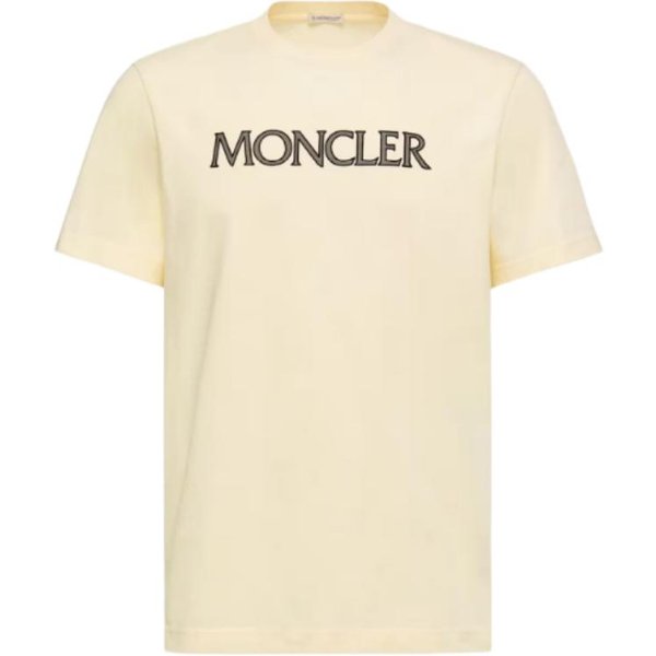 Camiseta De AlgodóN Estampada Moncler SS26 Logo Cuello Redondo Manga Corta Hombre Camisetas L10918C0007589B8U060 M Beige-image