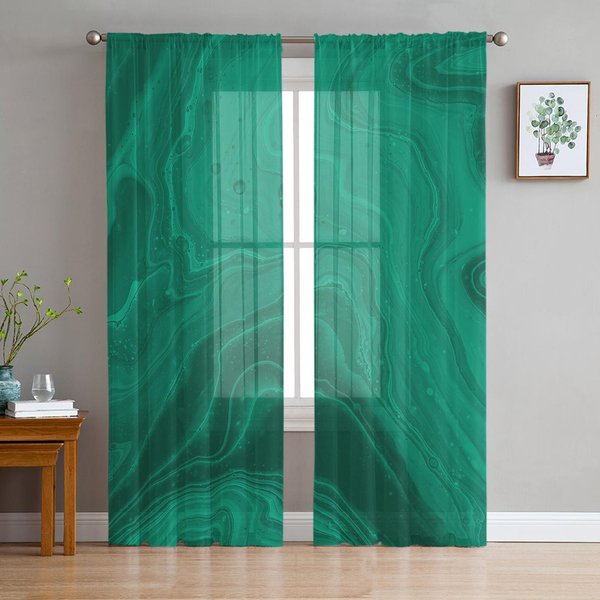 Cortinas Transparentes Turquesa Con Textura De MáRmol Para DecoracióN De Sala De Estar Cortinas De Ventana Para Cocina Cortinas De Tul Voile Organza W135 X H137Cm X1&Grommet Top-image