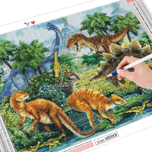 5D Zimowe Malowanie Diamentowe Mozaika Dinozaur PełNe Diamentowe Kwadraciki Haft Diamentowy 20X30CM-image
