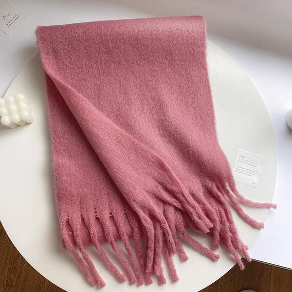 Bufanda De Invierno Para Mujer, Bufanda De Cachemira De Lujo Para OtoñO E Invierno, Chal CáLido Grueso, Bufanda Esponjosa CláSica Con Borlas, Chal Suave De Color SóLido Brown-image