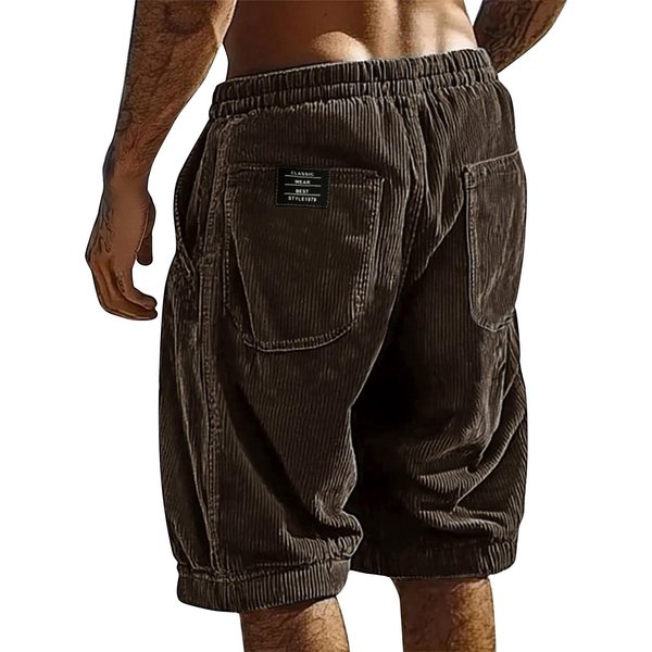 Pantalones Cortos Casuales De Pana Para Hombre, Corte Holgado Con Cintura EláStica Y Bolsillos Traseros Grandes Para El Uso Diario XL Café-image