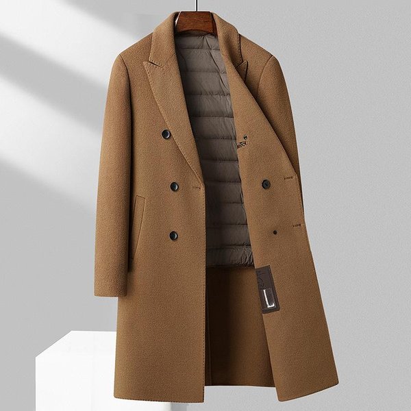 Abrigo De Lana 100% Doble Botonadura Largo Hasta La Rodilla Abrigo De Lana Para OtoñO E Invierno Para Hombre Forrado De PlumóN Abrigo De Lana De Doble Cara 3XL Brown-image