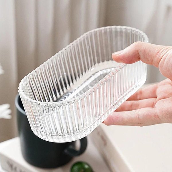 1 Plato De Vidrio Transparente A Rayas Para Aperitivos, Recipiente PequeñO Para Frutos Secos Y Caramelos, Accesorios De Cocina, Cuenco Para Frutos Secos, Plato Para Servir Para Fiestas En Casa-image