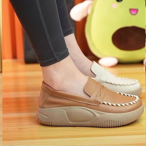 OtoñO Primavera Nuevos Zapatos De Mujer De Suela Blanda Plataforma Casual Mocasines Slip-On Para Mujer CóModos Zapatos De Trabajo Zapatos De Cuero Cosidos 36-image