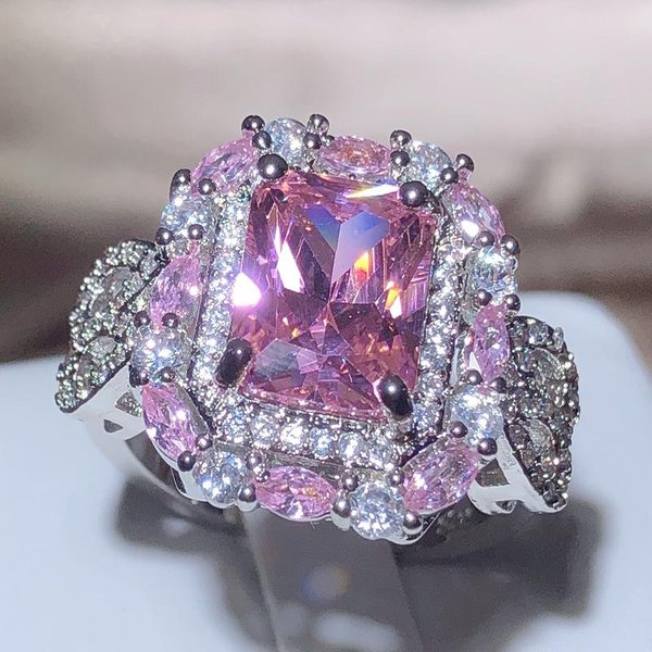 ColeccióN ZircóN Rosa Brillante Anillo Cuadrado Femenino Sello Nueva JoyeríA De Moda Fiesta Regalo De CumpleañOs 9-image