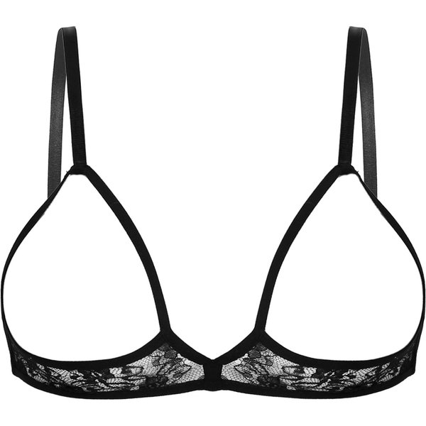 Bralette De Encaje Floral Transparente Para Mujer, Tirantes Ajustables, Sin Aros, CóModo Para LenceríA De Diario 3XL Negro-image