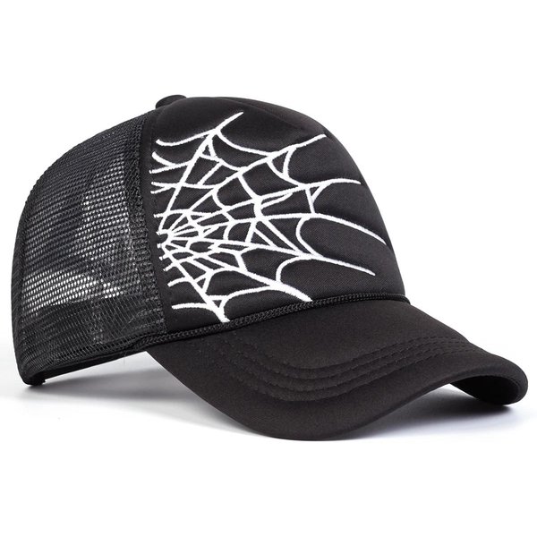 Unisex Czapki Z Siatki BaseballóWki Z Haftem PajęCzyny, Wiosenno-Letnie, Outdoorowe, Regulowane, Casualowe, Czapka PrzeciwsłOneczna, Czapka Sportowa Czarny-image