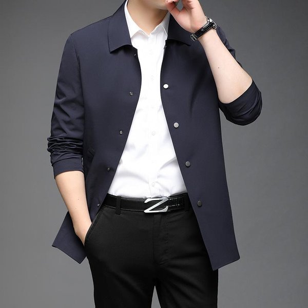 Chaquetas Para Hombre Sin Costuras Cortas Y Medianas, Chaquetas Casuales De Negocios Finas Y Holgadas Con Solapa, Ropa De OtoñO Para Mediana Edad Y Ancianos XL Black-image