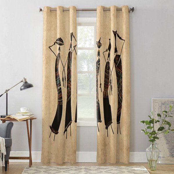 AfrykańSkie Kobiety Z Dzbankami ZasłOny Okienne Do Salonu Luksusowa Dekoracja Sypialni ZasłOny Kuchenne Zabiegi Okienne ZasłOny 135W X 60H(Cm) X1 Beige-image