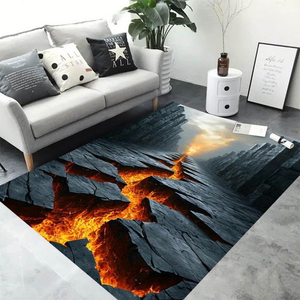 Dywan 3D Wulkan Lawa AntypośLizgowy Dywan Do Sypialni Salonu DużY Obszar Mata PodłOgowa WystróJ Domu Mata WejśCiowa 120*160Cm-image