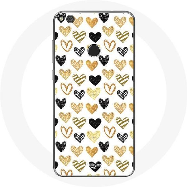 Funda Para Huawei P8 Lite 2017 Fondo De Textura Abstracta Corazones Negro Amarillo Y Gris-image