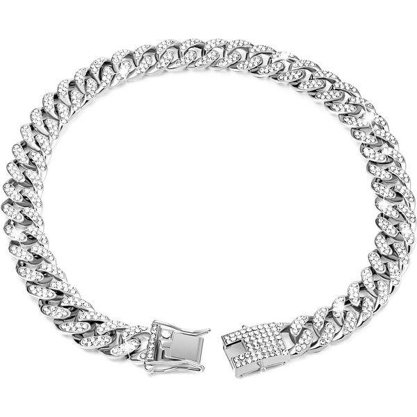 Collar Para Perro De Oro Con Diamantes Collar Para Perro Estilo Hip Hop Con Hebilla De Seguridad Y Cierre JoyeríA Para Perros 12Inch 30Cm) Plata-image
