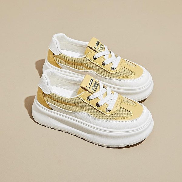 Nuevos Zapatos Blancos De Verano Para Estudiantes Femeninas Transpirables Suela Gruesa Que Aumentan La Altura Casual Calzado De Calle 40 Beige-image