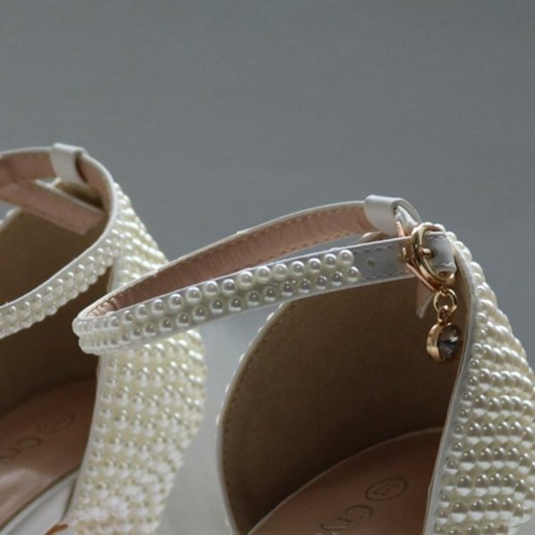 Sandalias De TacóN Alto Blancas Zapatos De Hebilla De Una Tira TacóN Fino Boca De Pez Sandalias Romanas Sandalias De Perlas Blancas 38 Gray-image