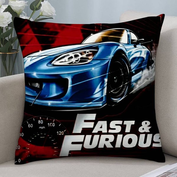 Poszewka Na Poduszkę Film F-Fast And F-Furious Car Dwustronnie Drukowana KróTki Plusz Odpowiednia Do SalonóW Sypialni Poszewka Na Poduszkę Dekoracyjną 50X50Cm Blue-image