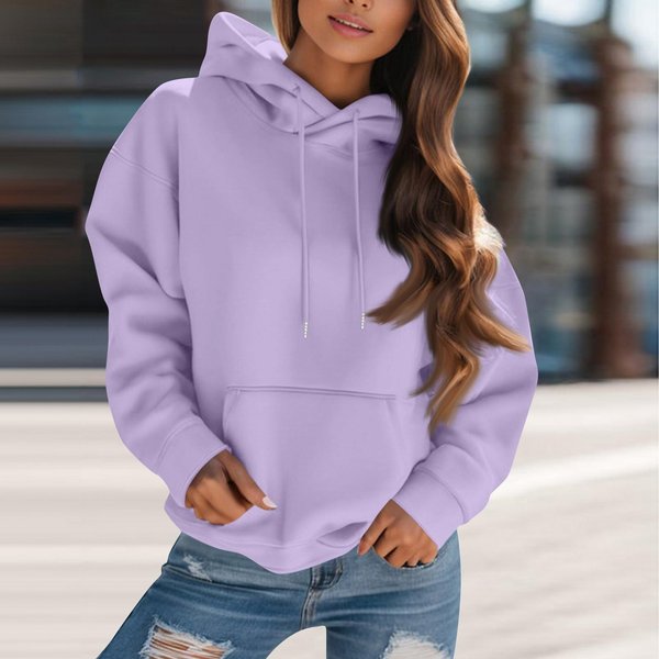 Sudadera Holgada De Manga Larga Con Capucha Y CordóN De Color Liso Para Mujer M Gray-image